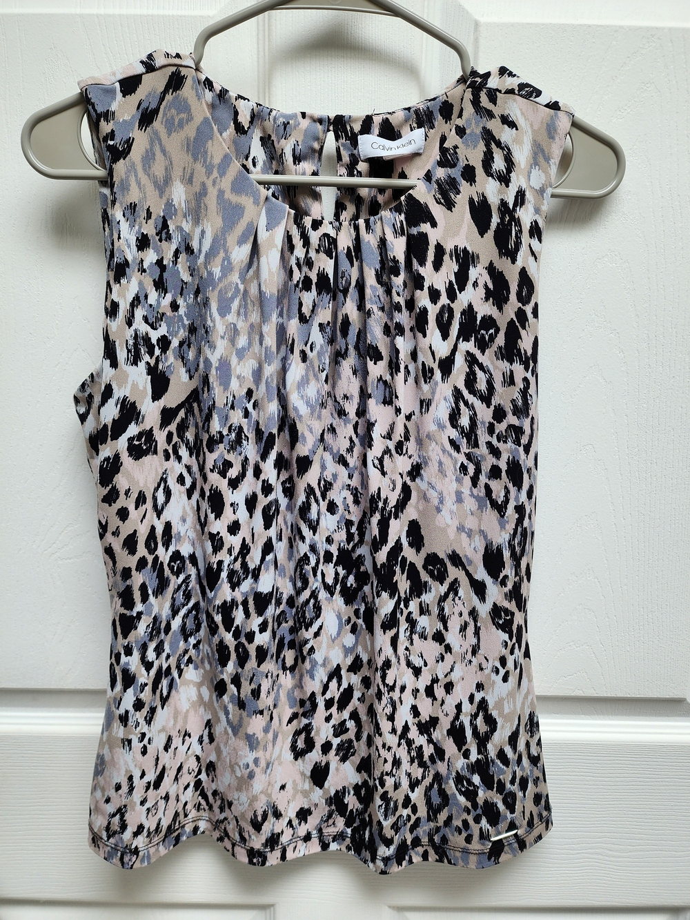 Calvin Klein Black, Blush & Light Blue Animal Print Sleeveless Top